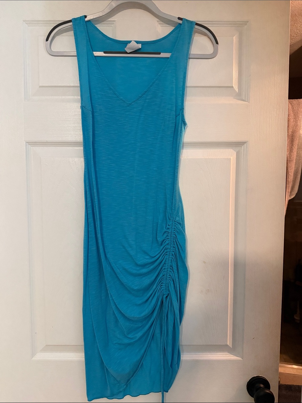 BECCA Turquoise Blue Sleeveless Swim Coverup with Side Ruching